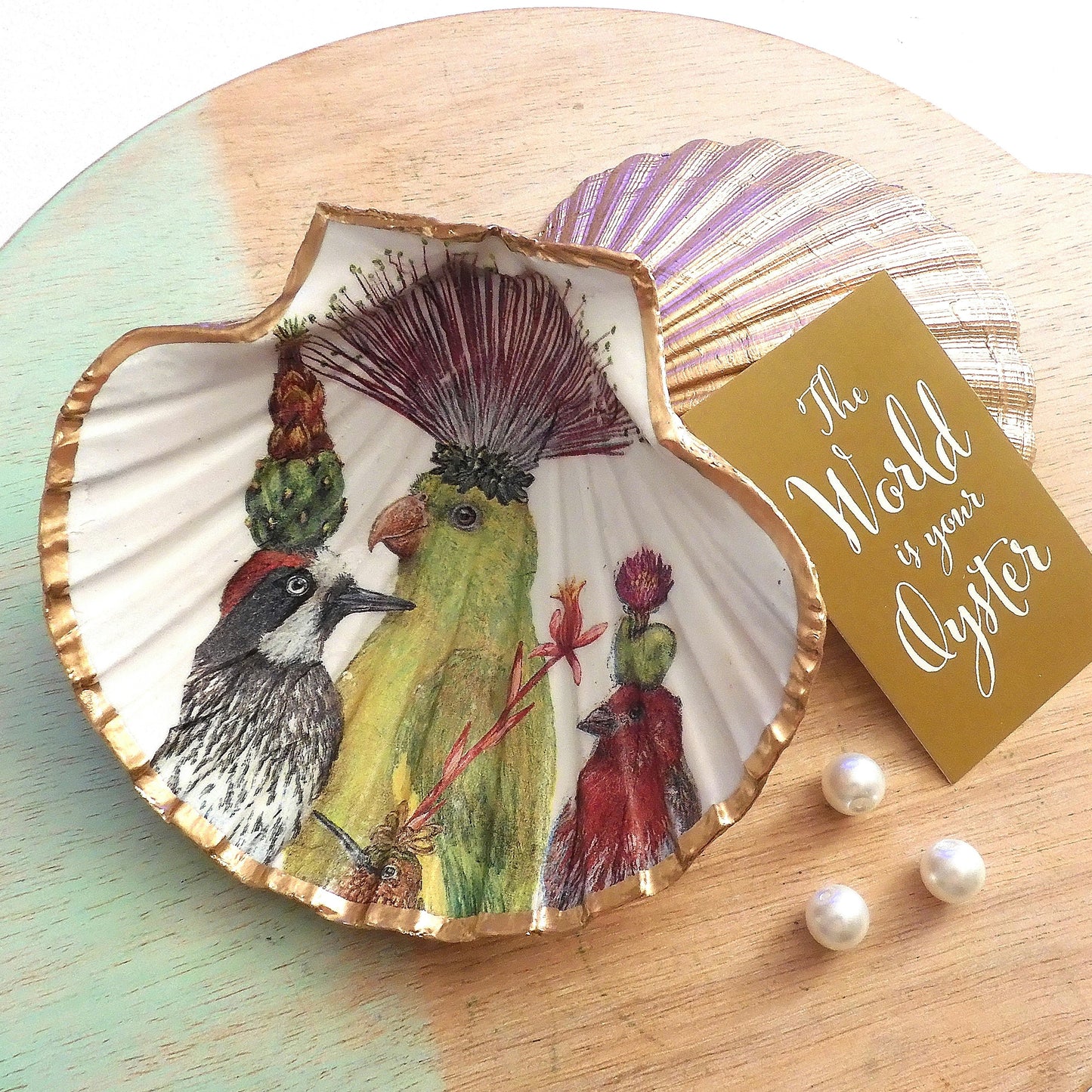 SCALLOP TRINKET DISH JEWELLERY HOLDER - 'BEAUTIFUL BIRDS'