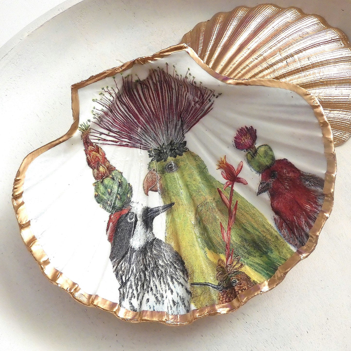 SCALLOP TRINKET DISH JEWELLERY HOLDER - 'BEAUTIFUL BIRDS'