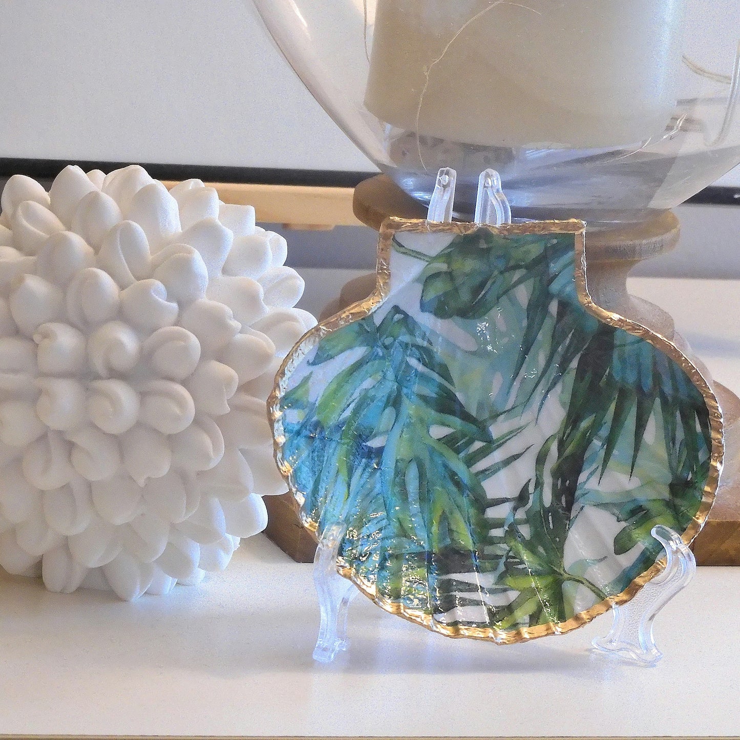 SCALLOP TRINKET DISH JEWELLERY HOLDER - 'PALM LEAVES'