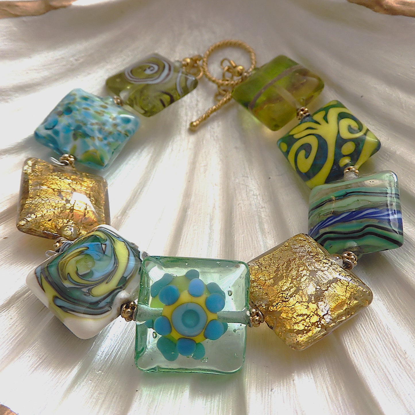 LAMPWORK GLASS BEAD BRACELET 'OCEAN FLOOR'