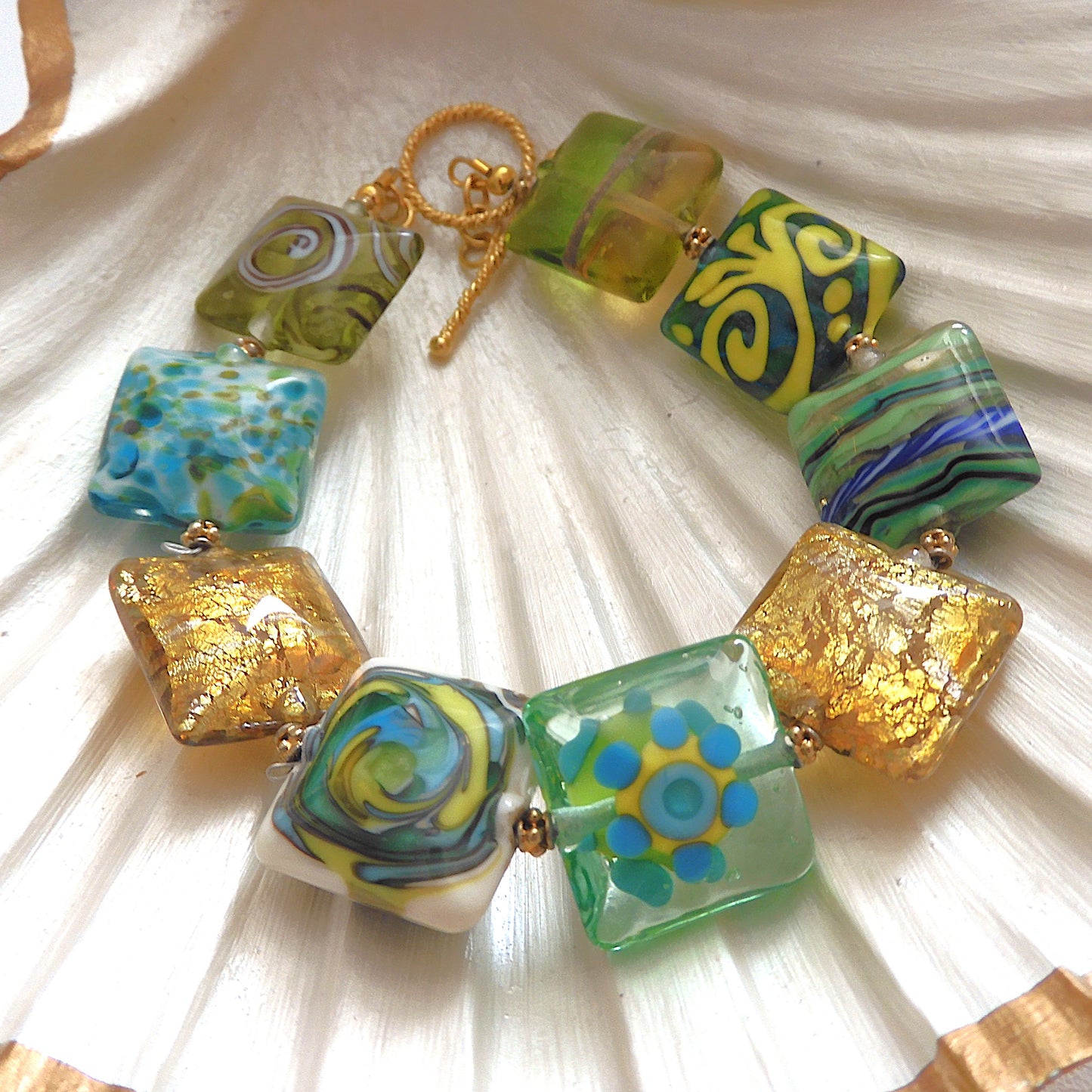 LAMPWORK GLASS BEAD BRACELET 'OCEAN FLOOR'