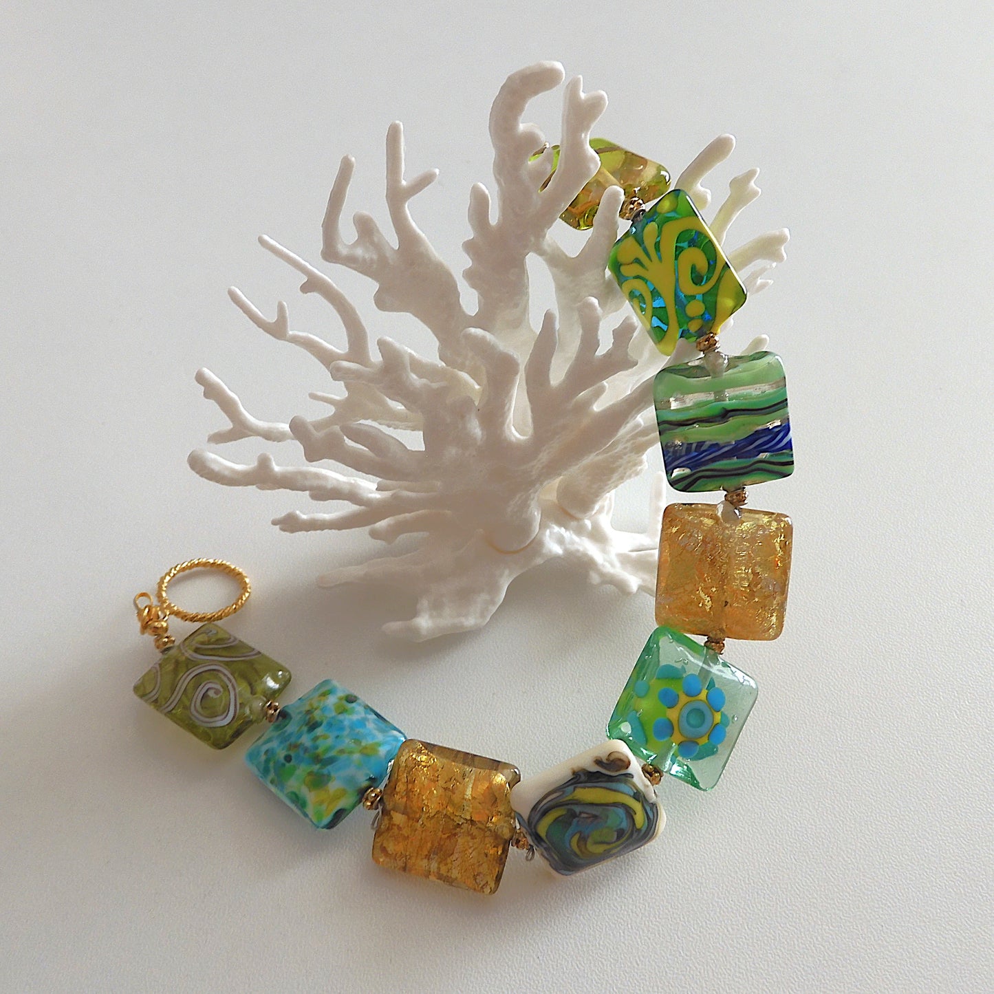 LAMPWORK GLASS BEAD BRACELET 'OCEAN FLOOR'