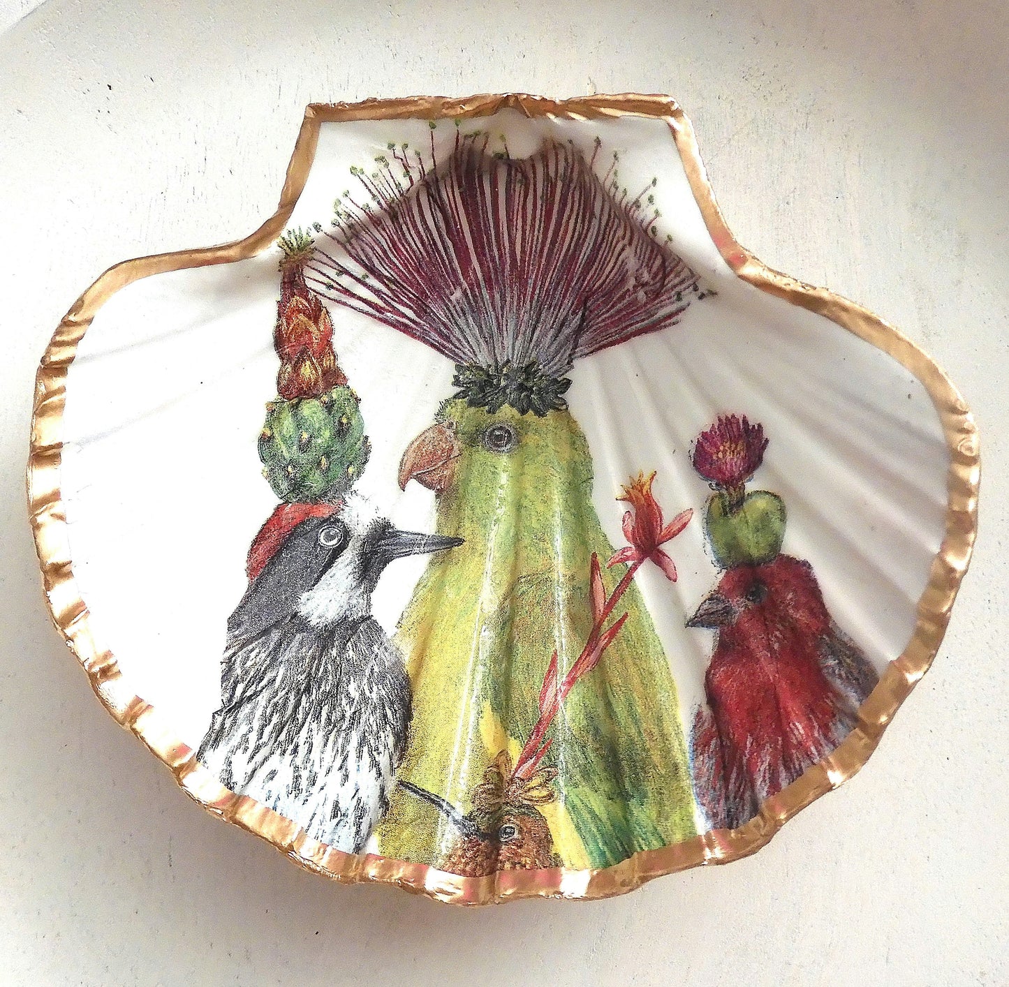 SCALLOP TRINKET DISH JEWELLERY HOLDER - 'BEAUTIFUL BIRDS'