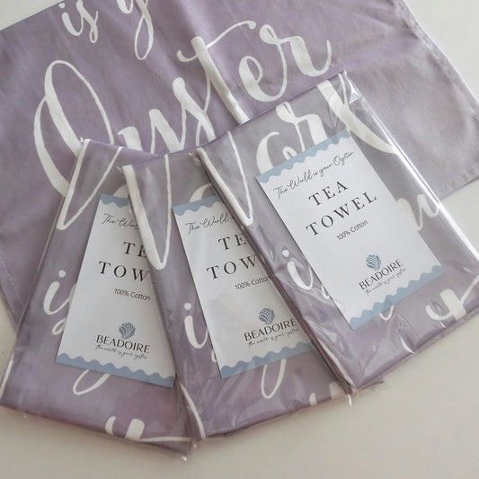 'THE WORLD IS YOUR OYSTER' TEA TOWEL - Grey & White