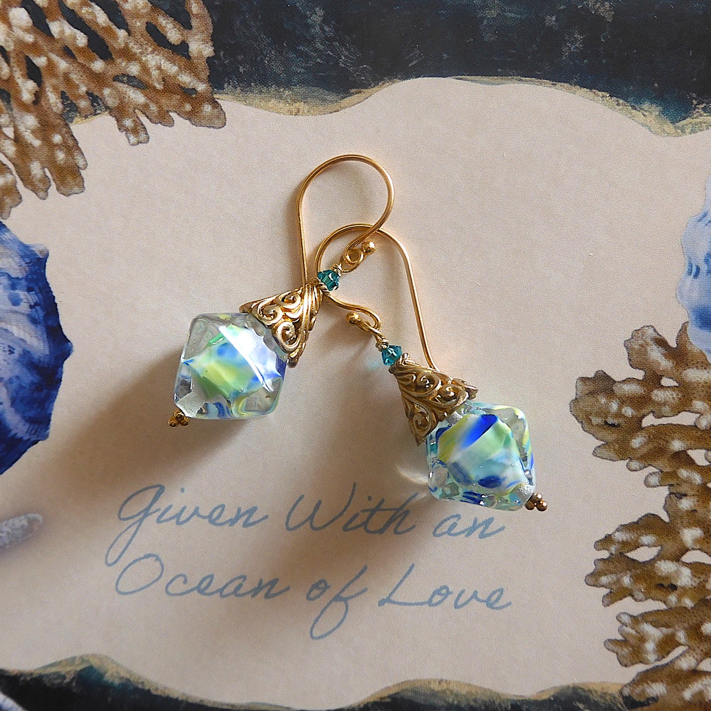 LAMPWORK GLASS BEAD EARRINGS 'OCEAN GEMS'