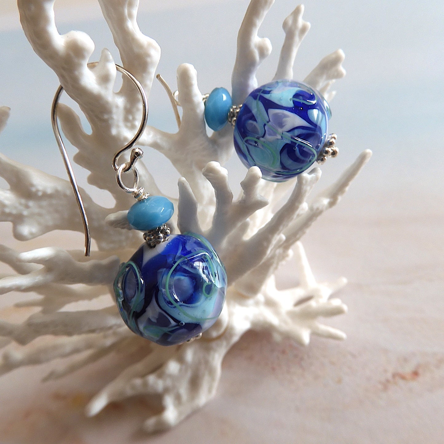 LAMPWORK GLASS BEAD EARRINGS 'AROUND THE WORLD'