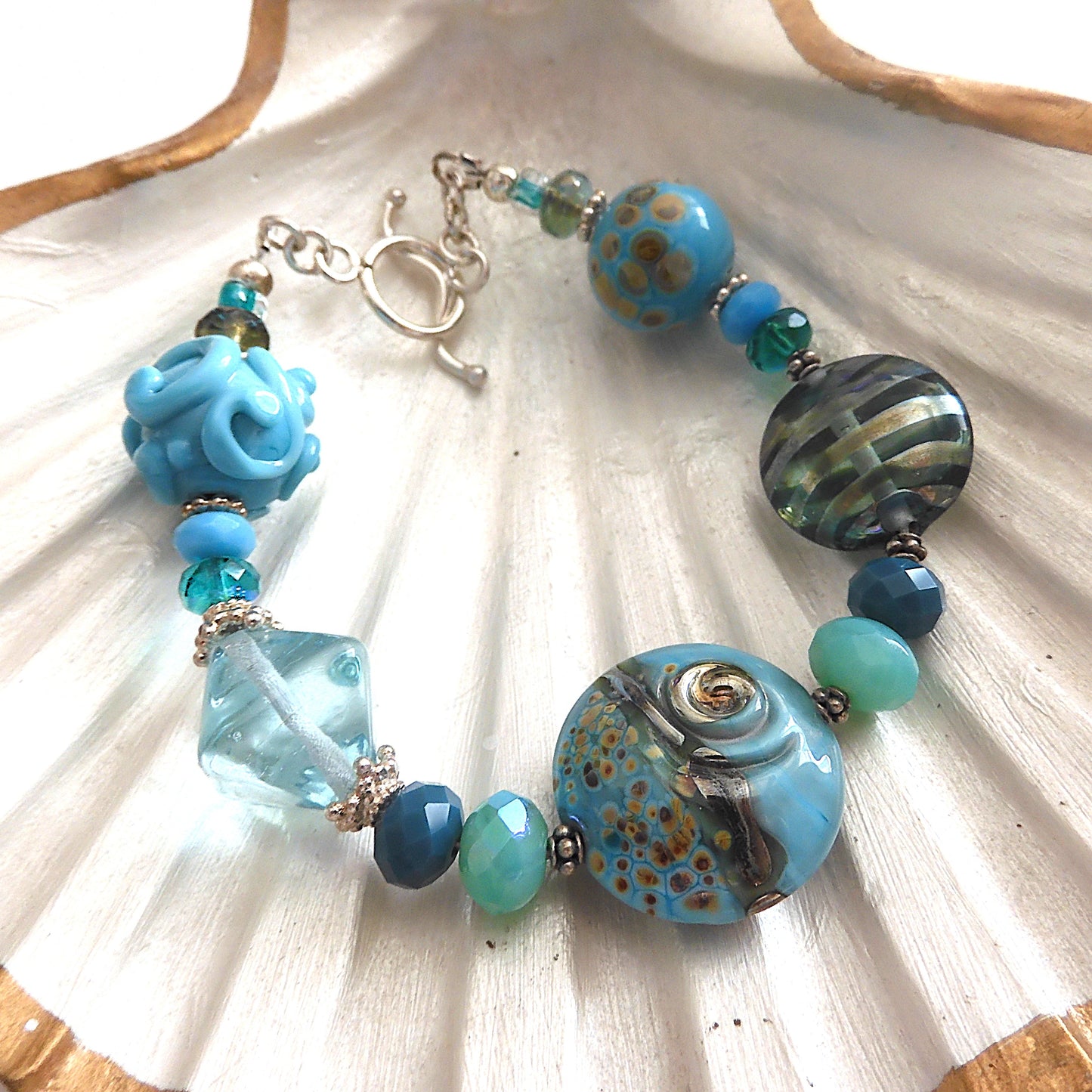 Blue Lagoon – Beach Inspired Handcrafted Lampwork Glass Beads and Sterling Silver