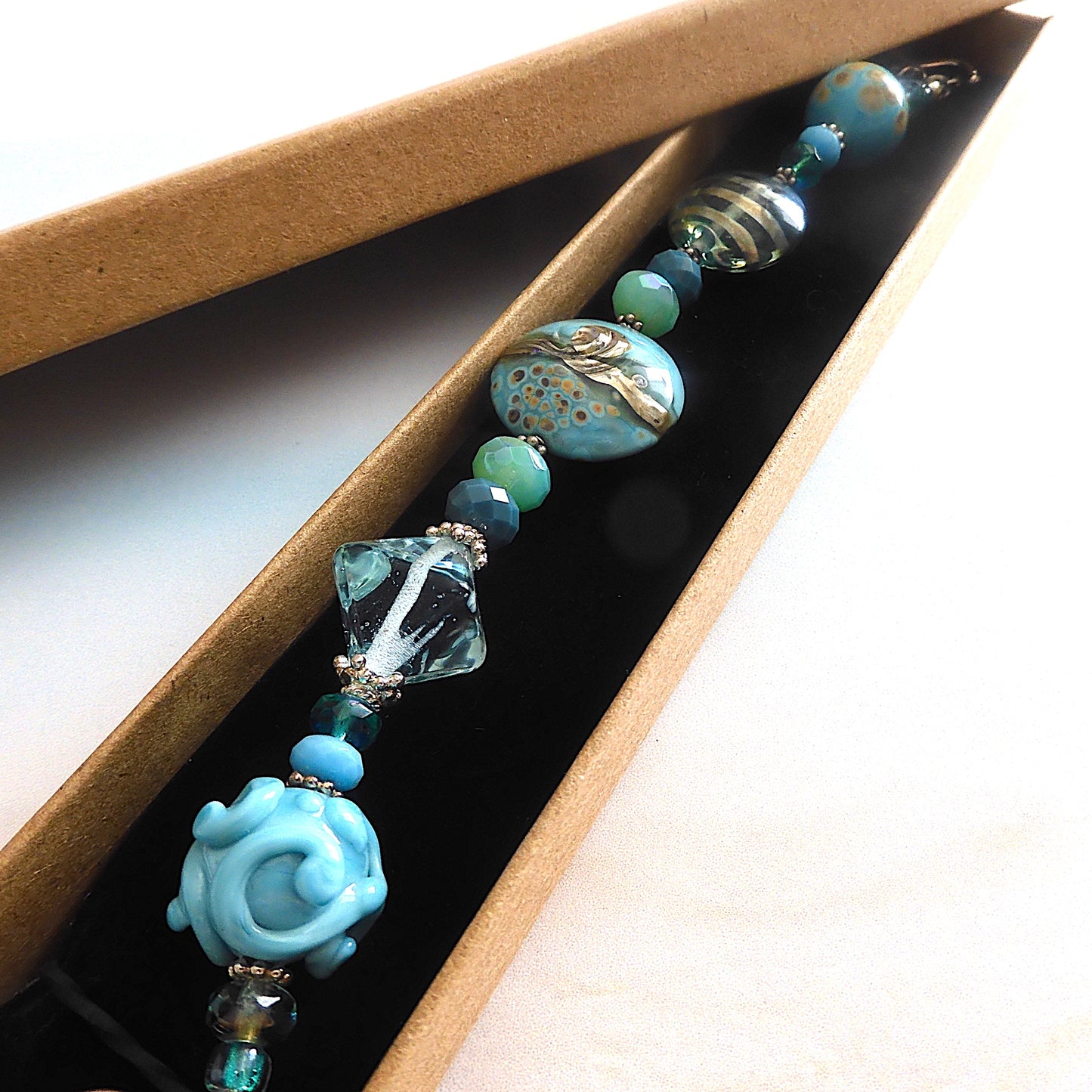 Blue Lagoon – Beach Inspired Handcrafted Lampwork Glass Beads and Sterling Silver
