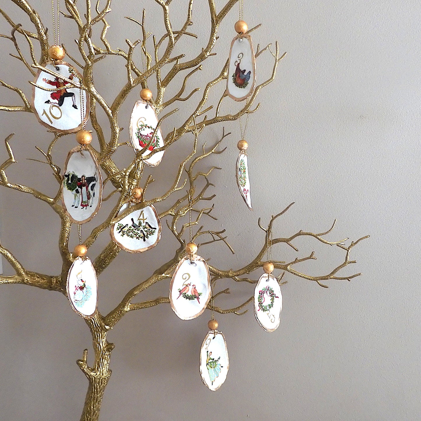 'TWELVE DAYS OF CHRISTMAS' Upcycled Oyster Shell Ornaments