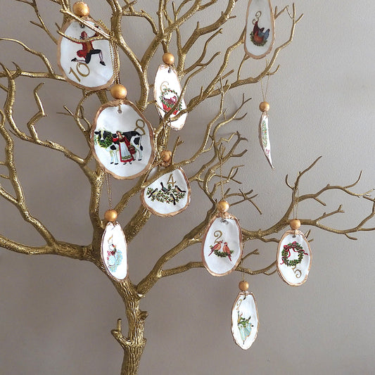 'TWELVE DAYS OF CHRISTMAS' Upcycled Oyster Shell Ornaments