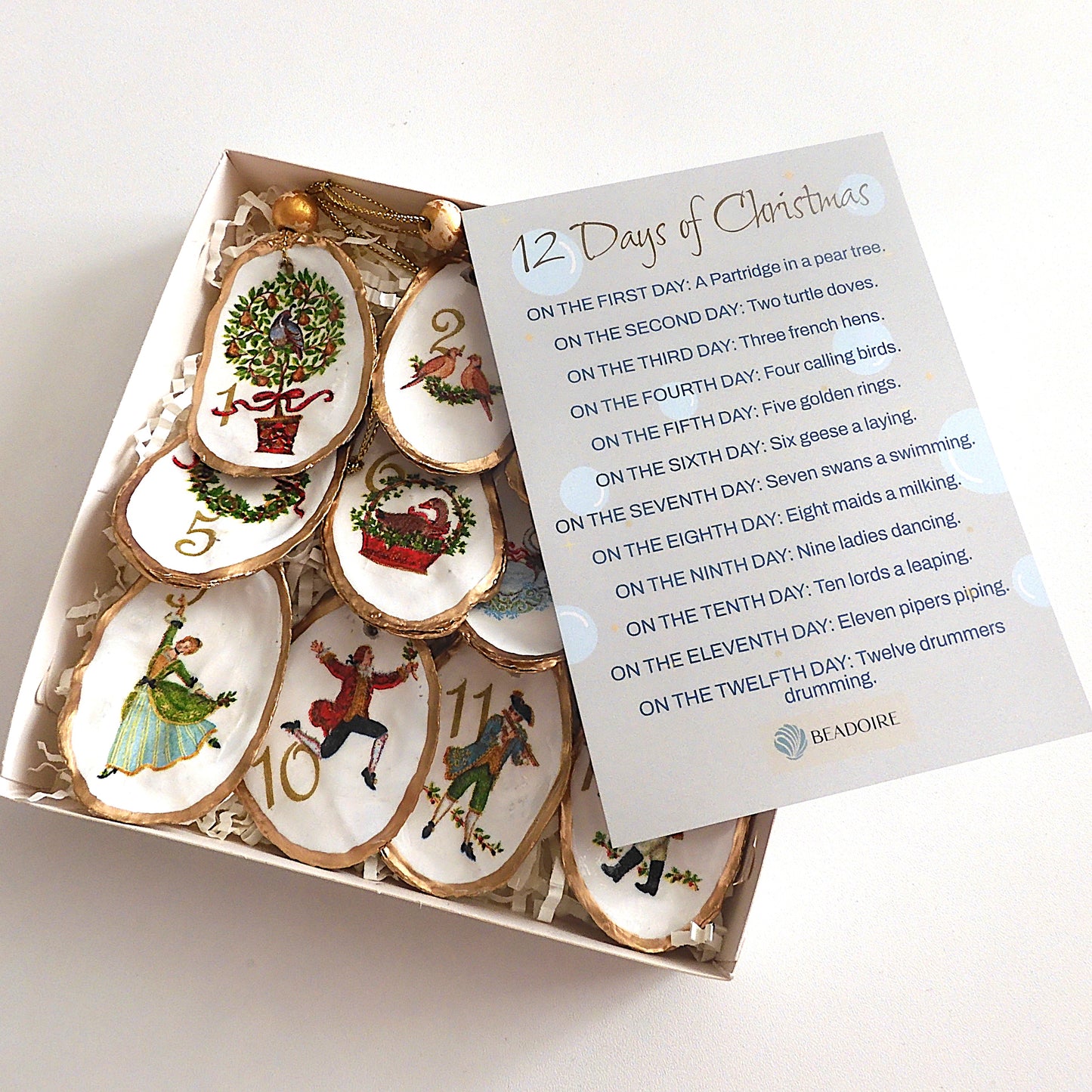 'TWELVE DAYS OF CHRISTMAS' Upcycled Oyster Shell Ornaments