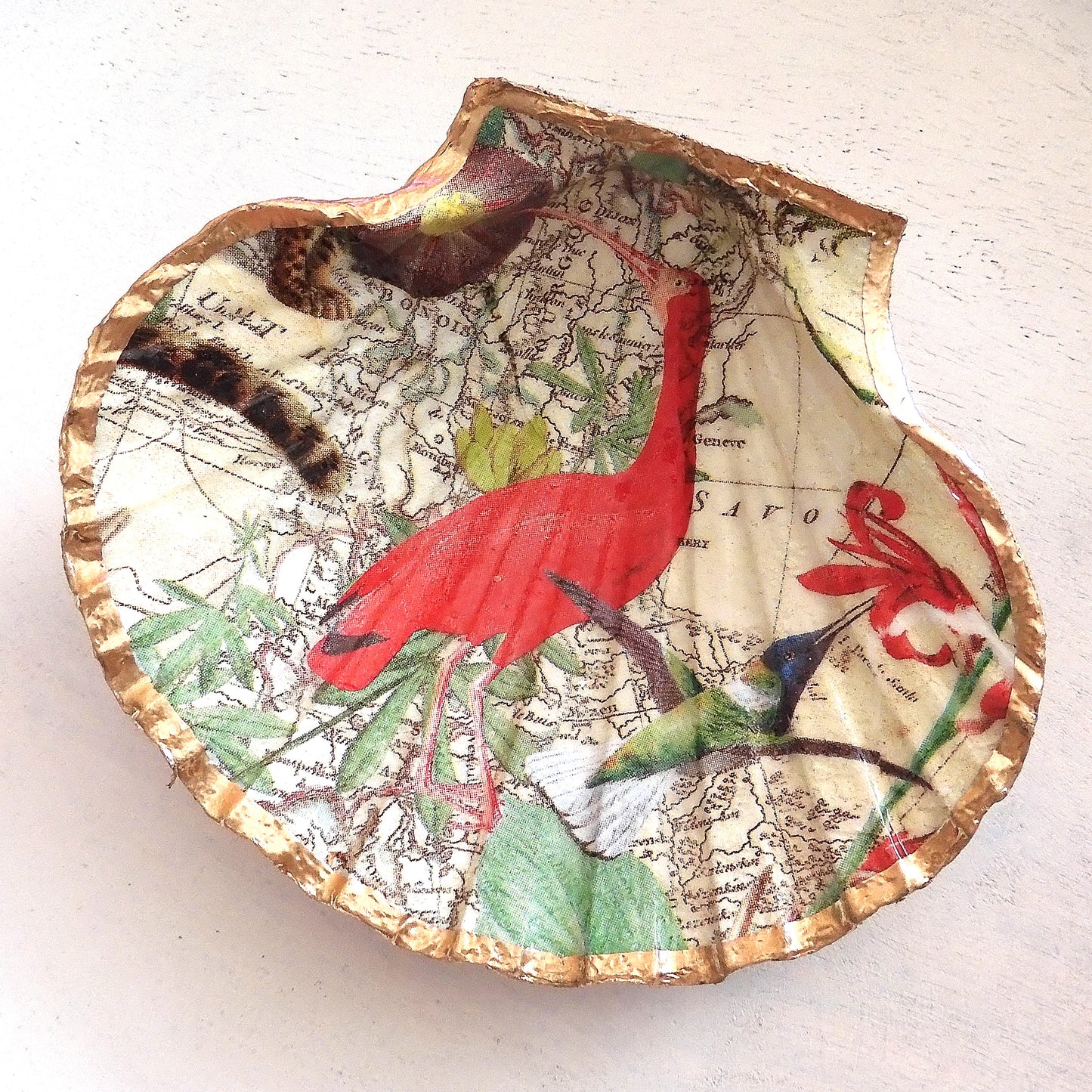 SCALLOP TRINKET DISH 'EXOTIC BIRD'