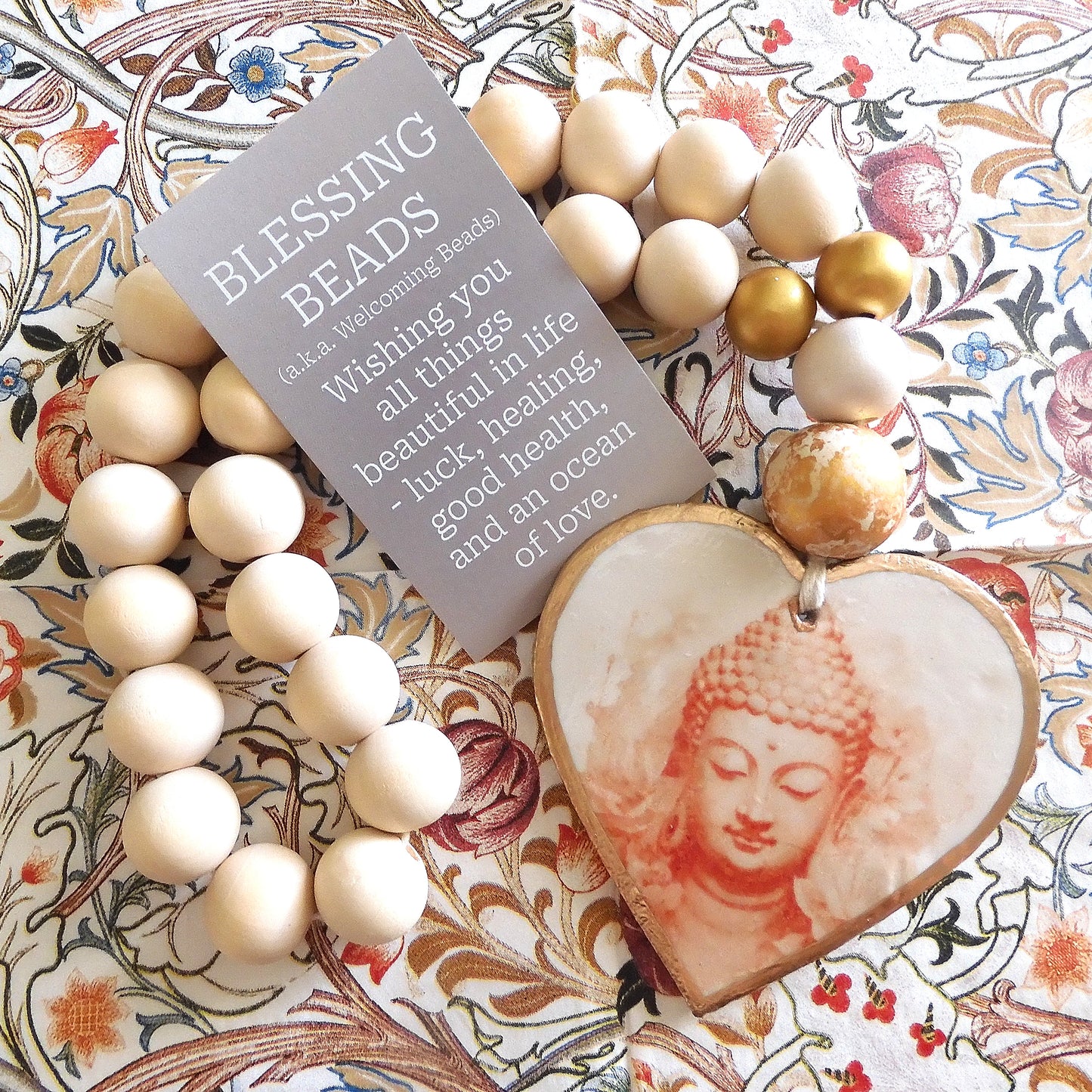 HEART BLESSING BEADS HANGER - BUDDHA SIENNA LARGE