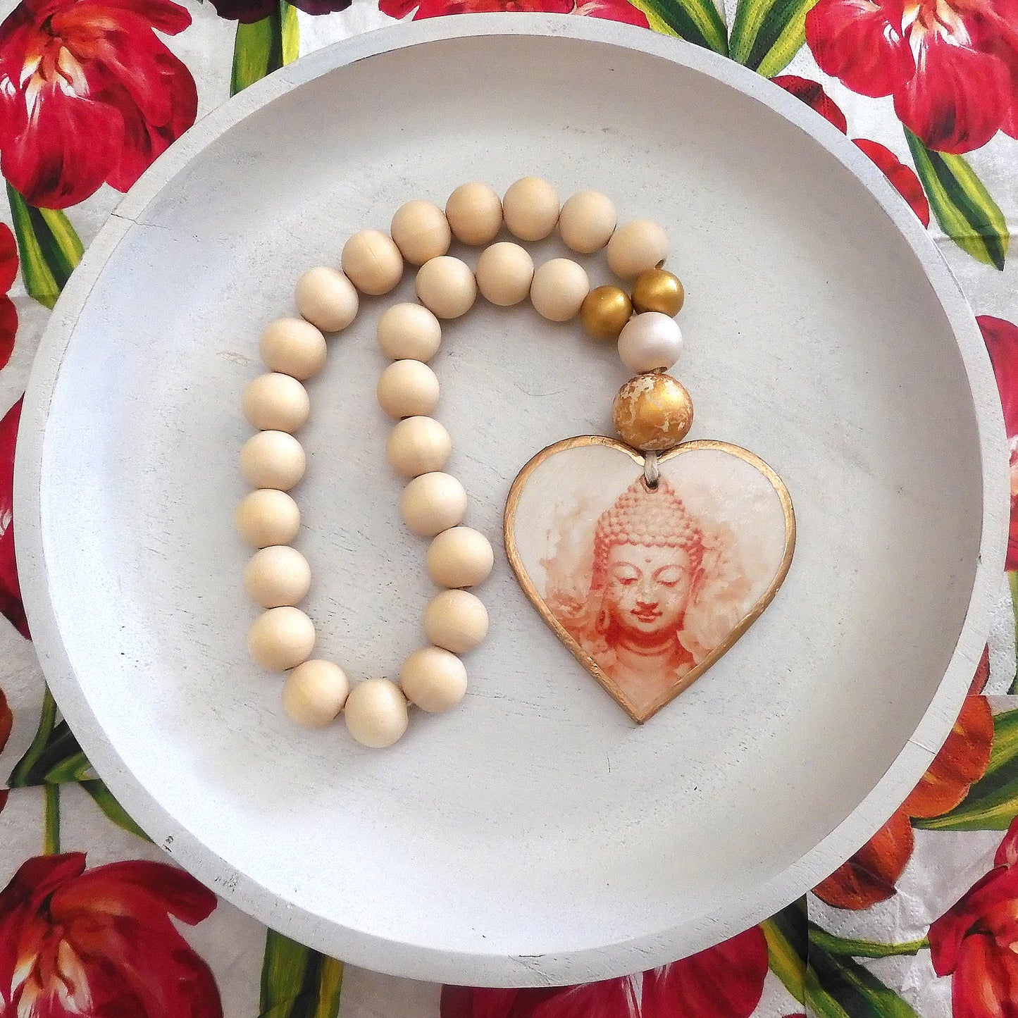 HEART BLESSING BEADS HANGER - BUDDHA SIENNA LARGE