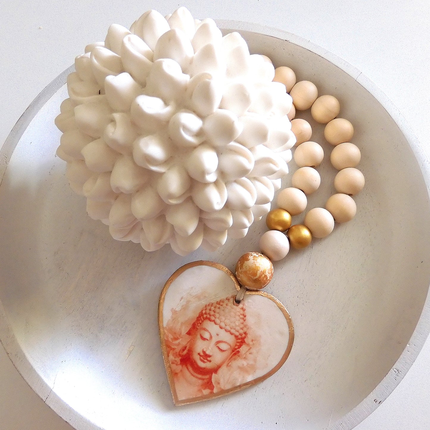 HEART BLESSING BEADS HANGER - BUDDHA SIENNA LARGE