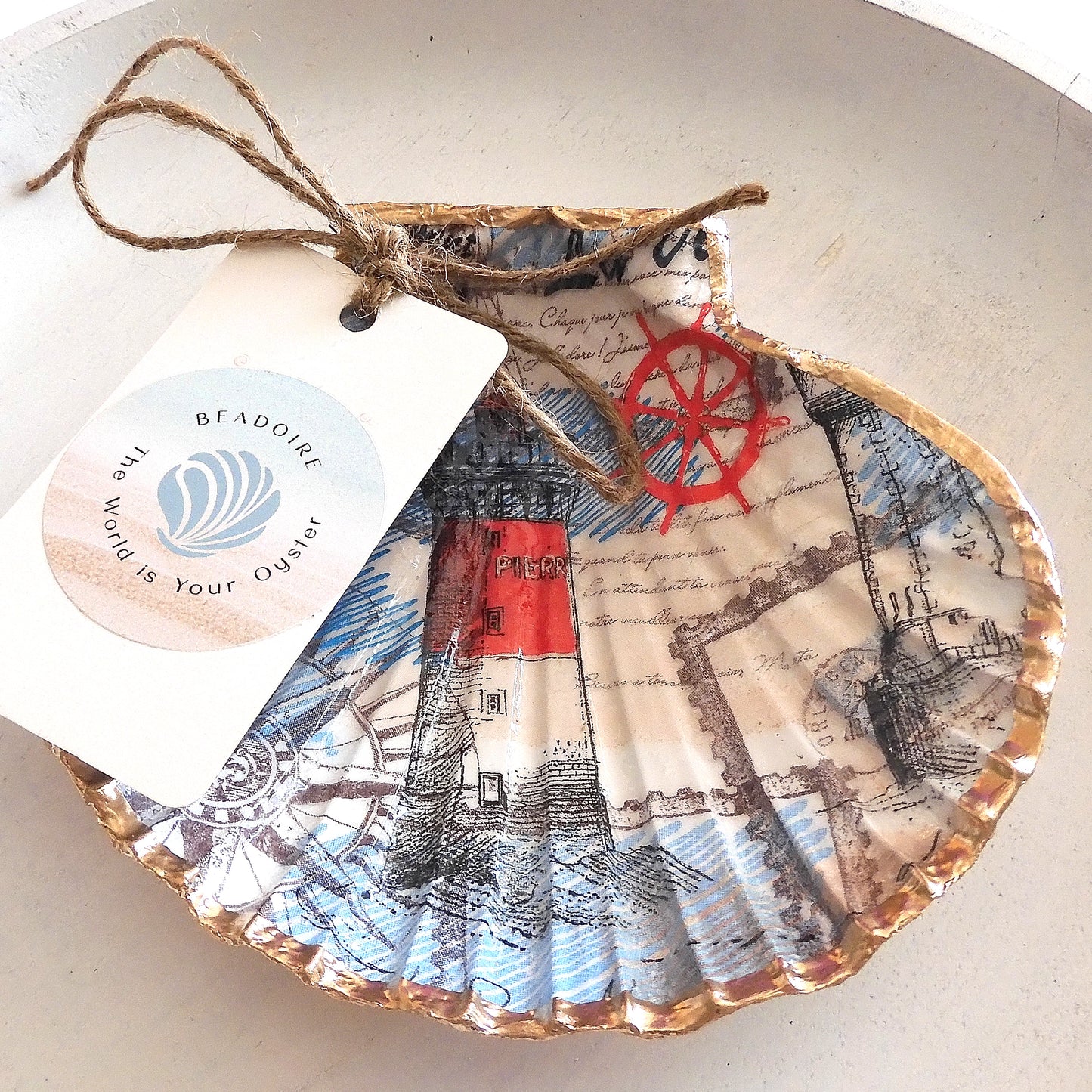 SCALLOP SHELL TRINKET DISH 'THE LIGHTHOUSE'