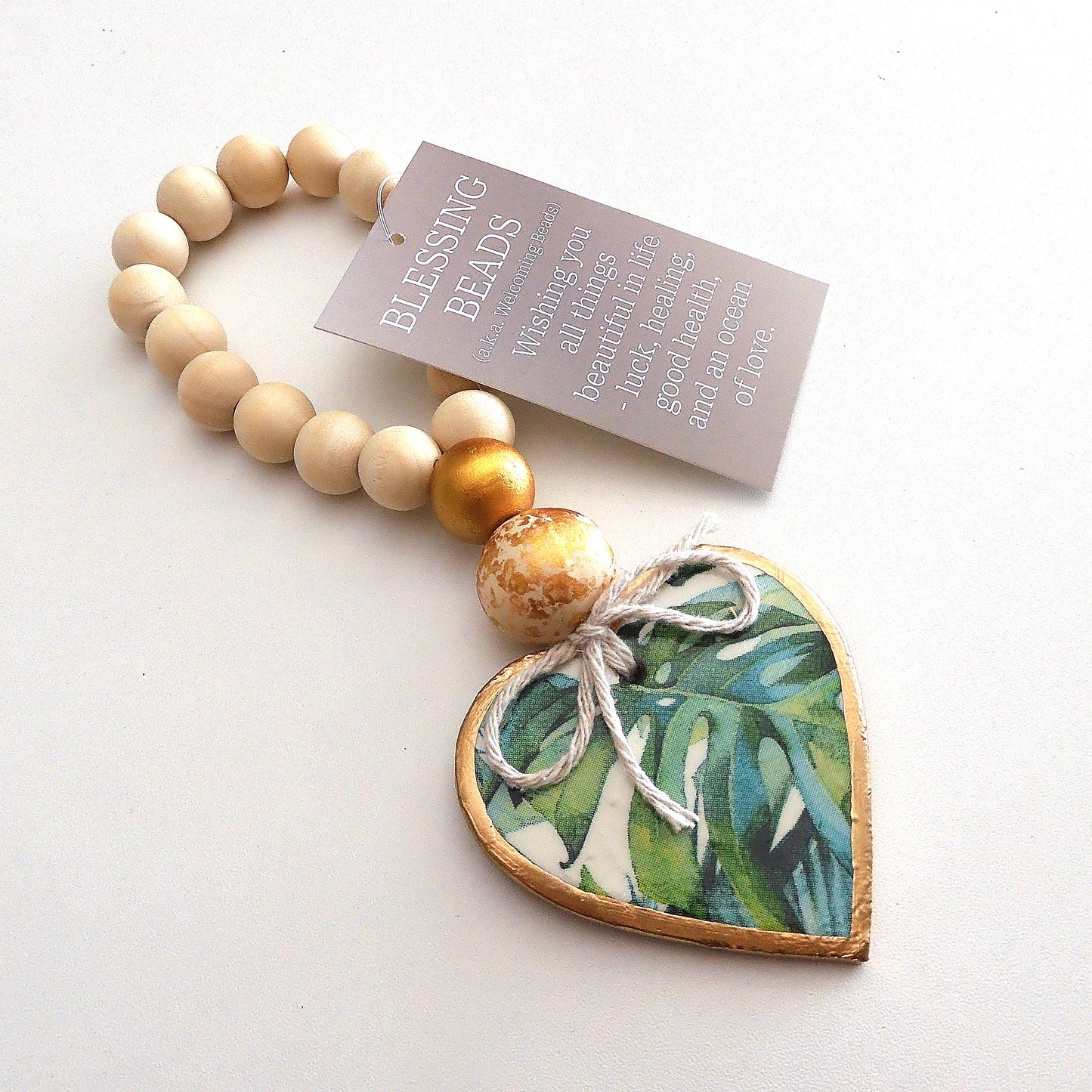 HEART BLESSING BEADS HANGER - 'PALM LEAF