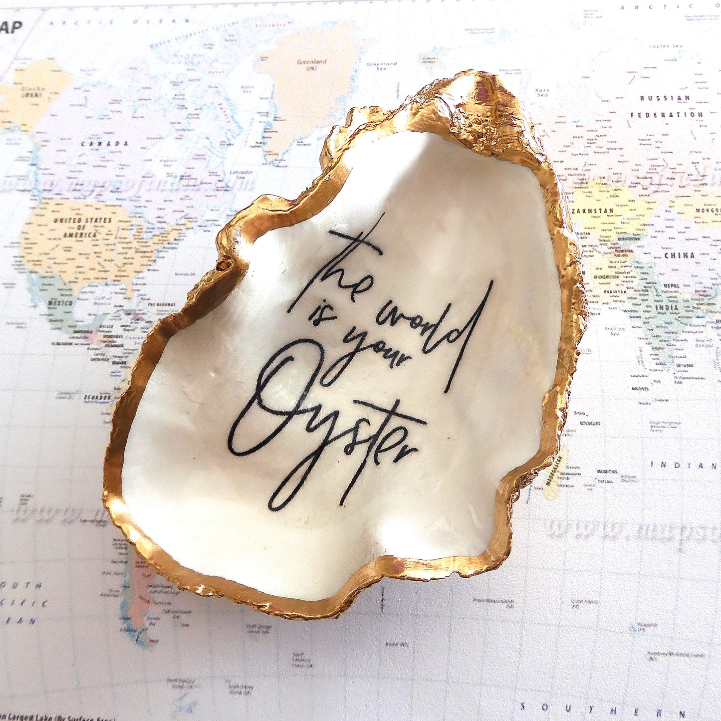 OYSTER SHELL TRINKET DISH XL - 'THE WORLD IS YOUR OYSTER'