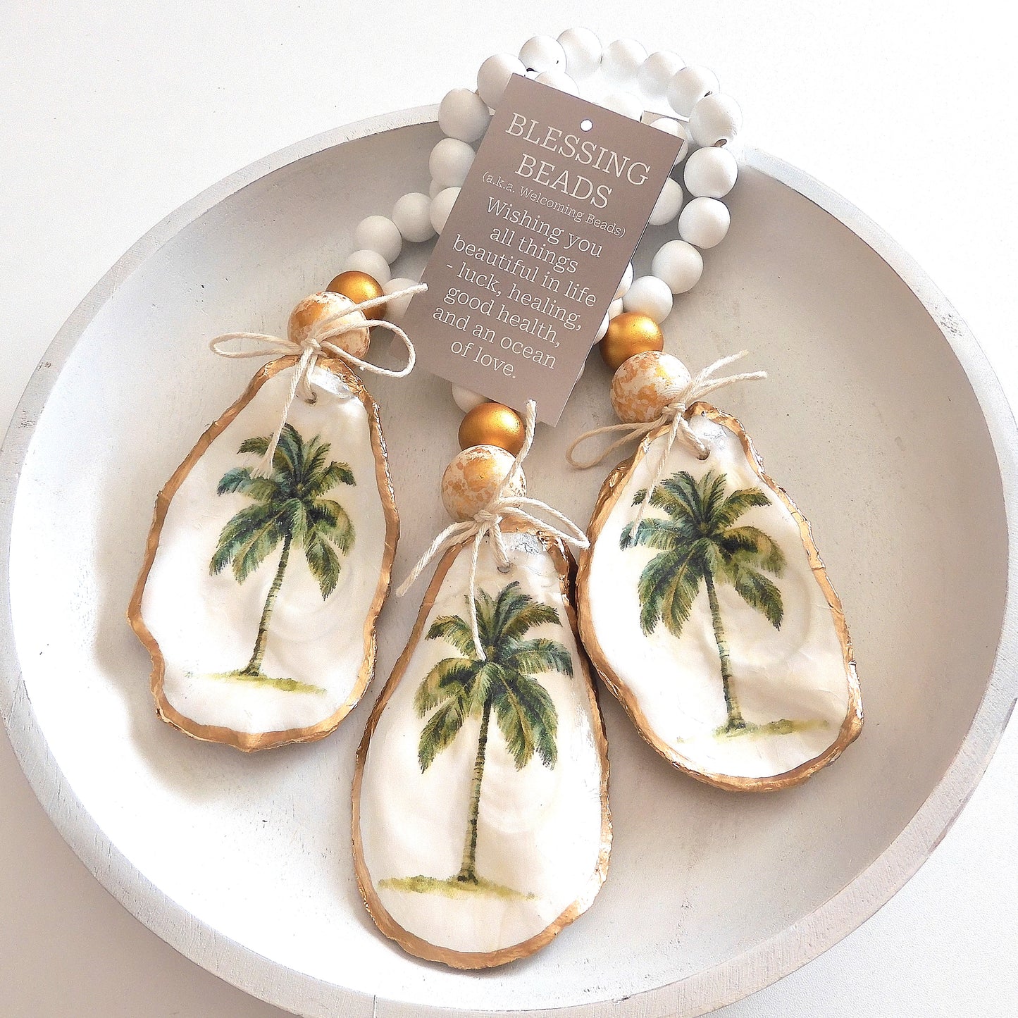 OYSTER SHELL BLESSING BEADS HANGER 12-13cm SHELL 'PALM TREE'