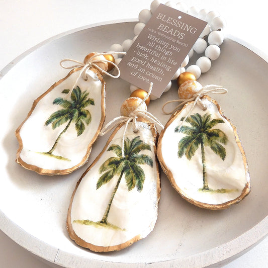 OYSTER SHELL BLESSING BEADS HANGER 12-13cm SHELL 'PALM TREE'