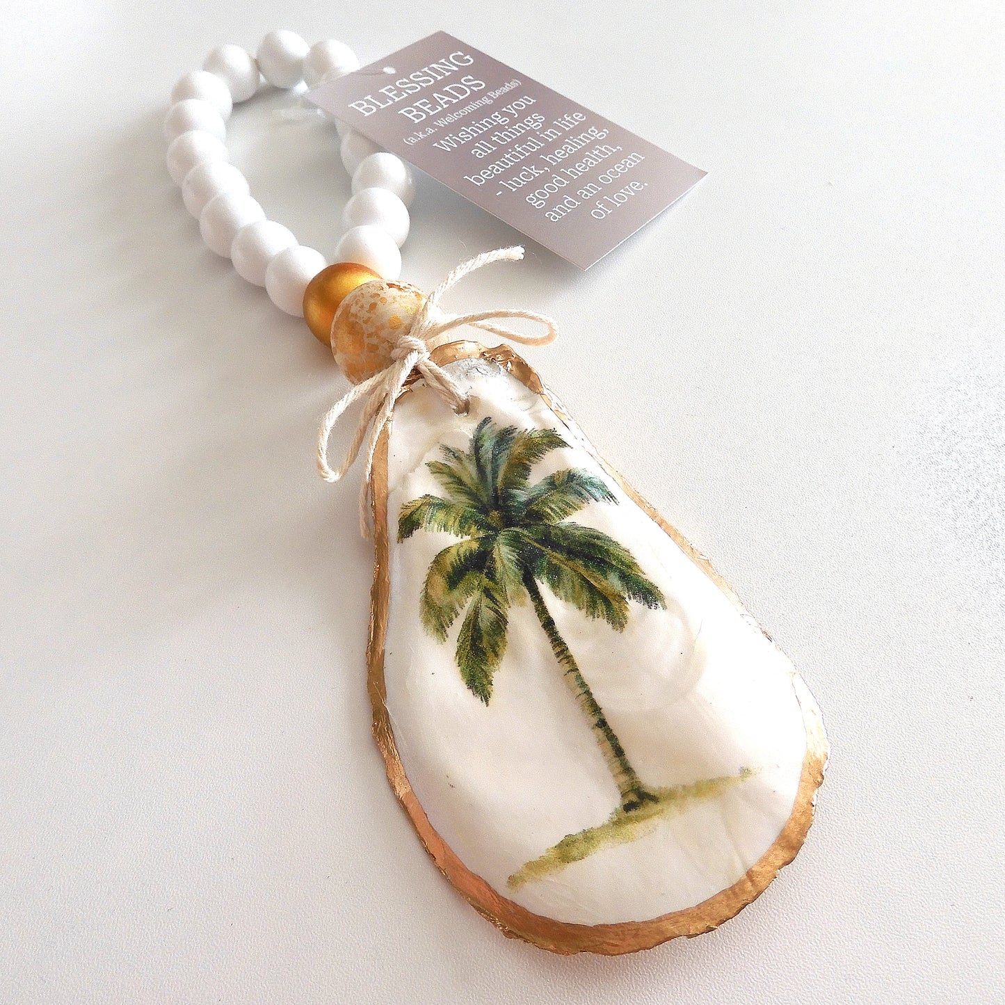 OYSTER SHELL BLESSING BEADS HANGER 12-13cm SHELL 'PALM TREE'