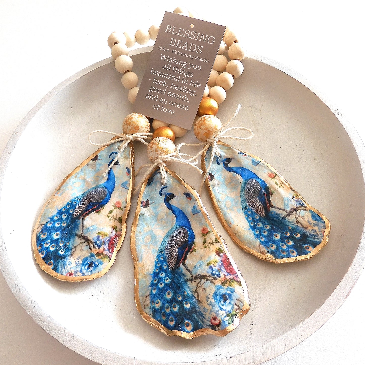 OYSTER SHELL BLESSING BEADS HANGER 12-13cm SHELL 'PEACOCK'