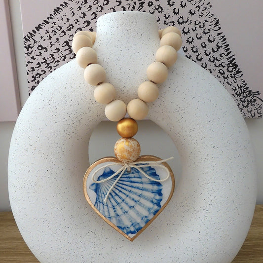 HEART BLESSING BEADS HANGER - SCALLOP SHELL LARGE
