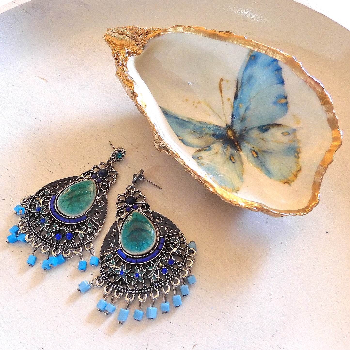 OYSTER SHELL TRINKET DISH XL - BUTTERFLY BLUE