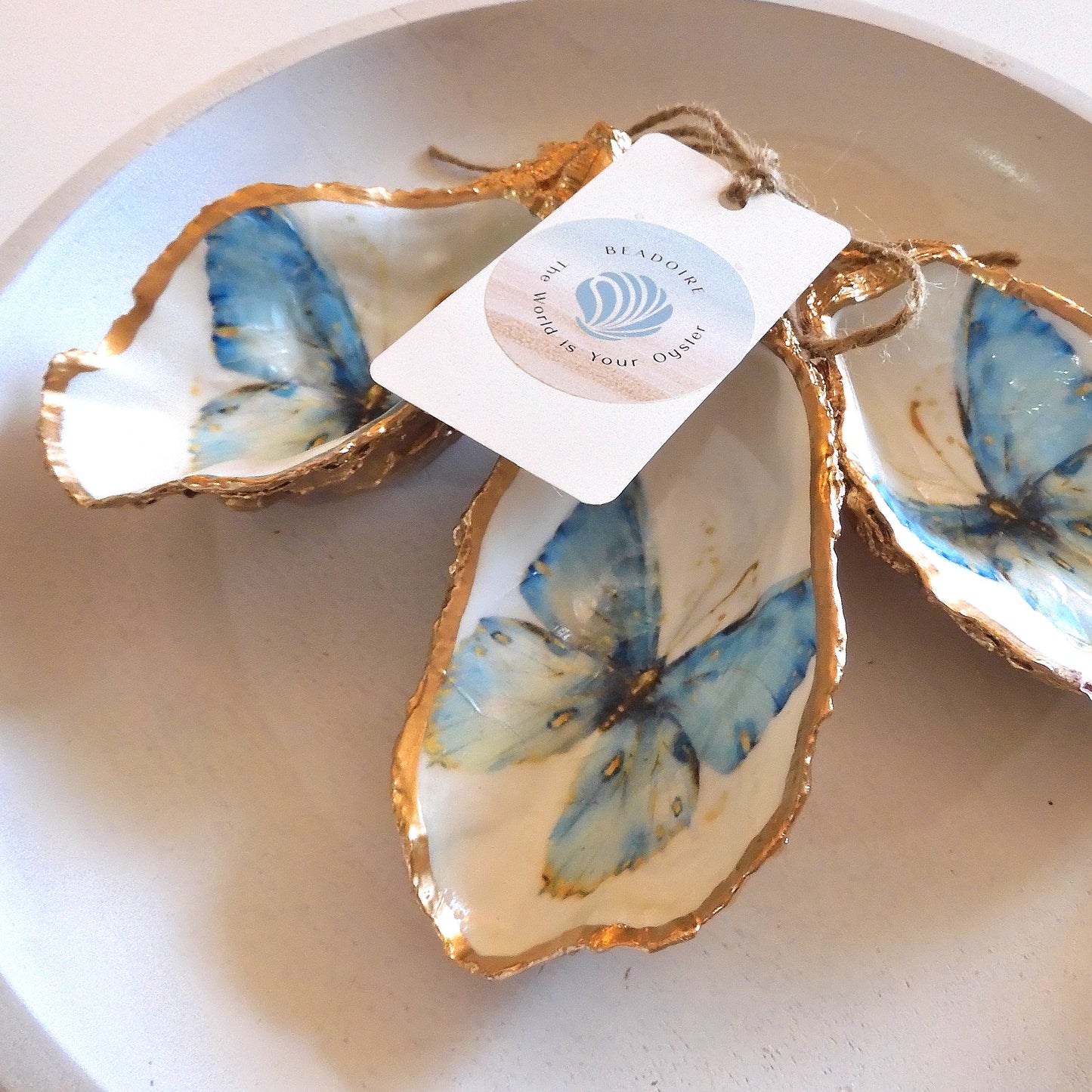 OYSTER SHELL TRINKET DISH XL - BUTTERFLY BLUE