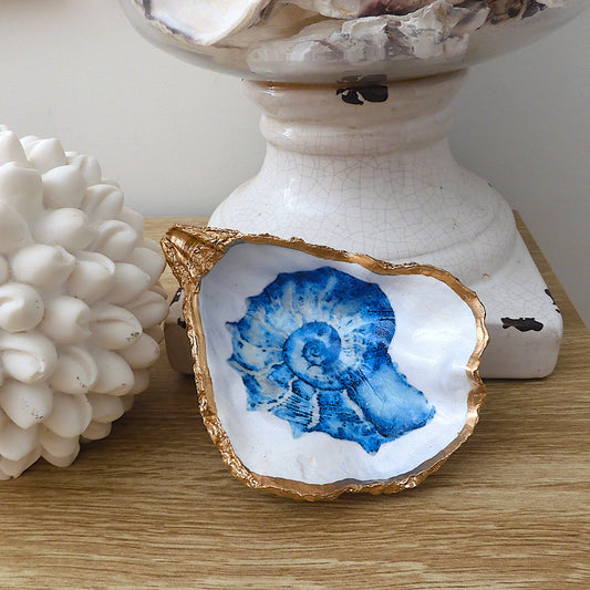 OYSTER SHELL TRINKET DISH XL - 'BLUE NAUTILUS'