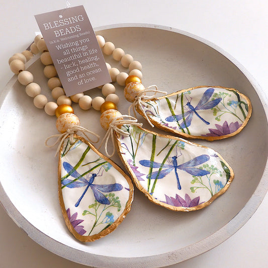 OYSTER SHELL BLESSING BEADS HANGER 12-13cm SHELL 'DRAGONFLY'