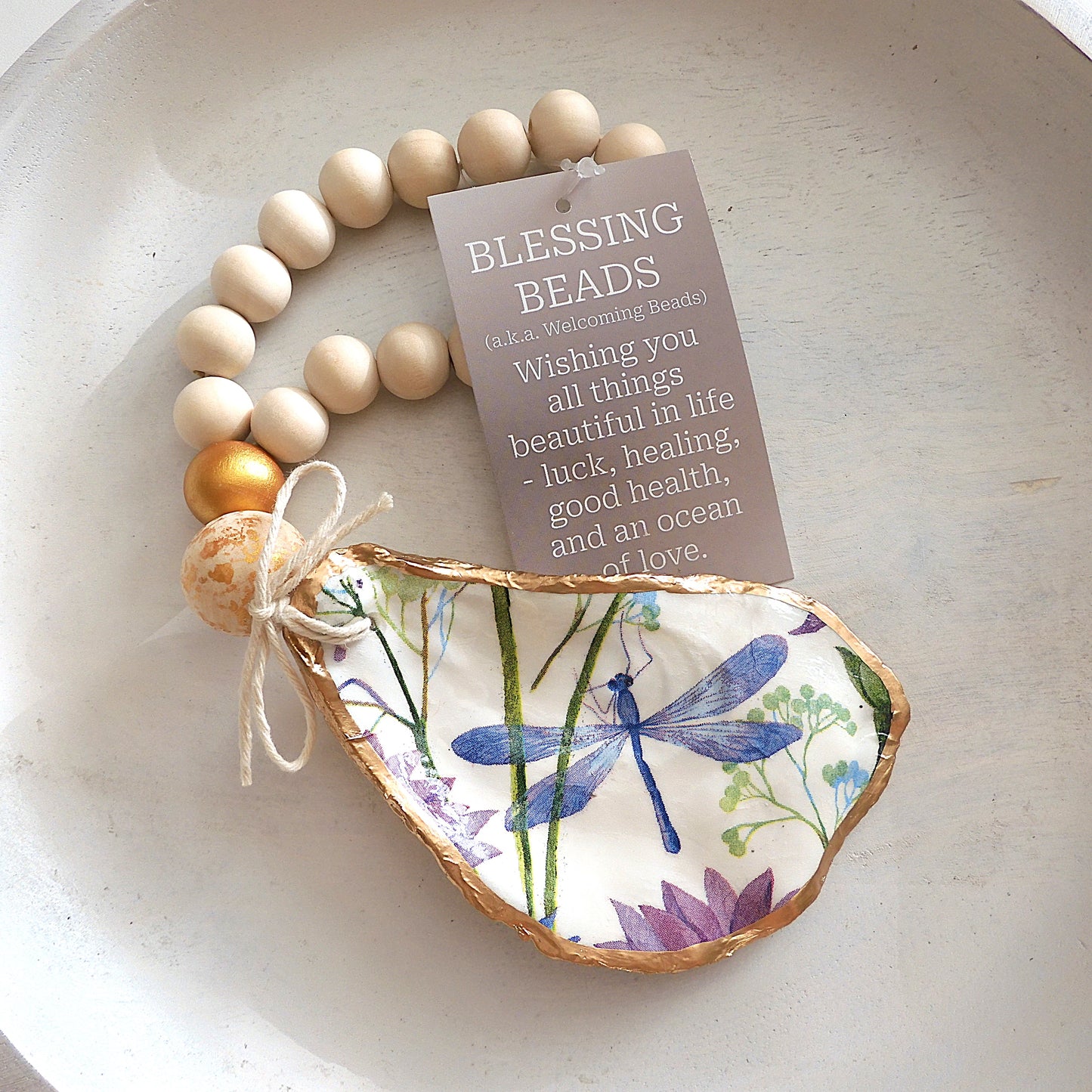 OYSTER SHELL BLESSING BEADS HANGER 12-13cm SHELL 'DRAGONFLY'