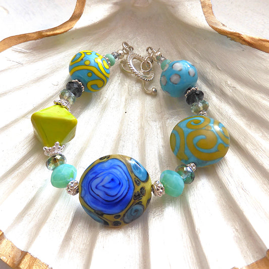 LAMPWORK GLASS BEAD BRACELET 'SEYCHELLES'