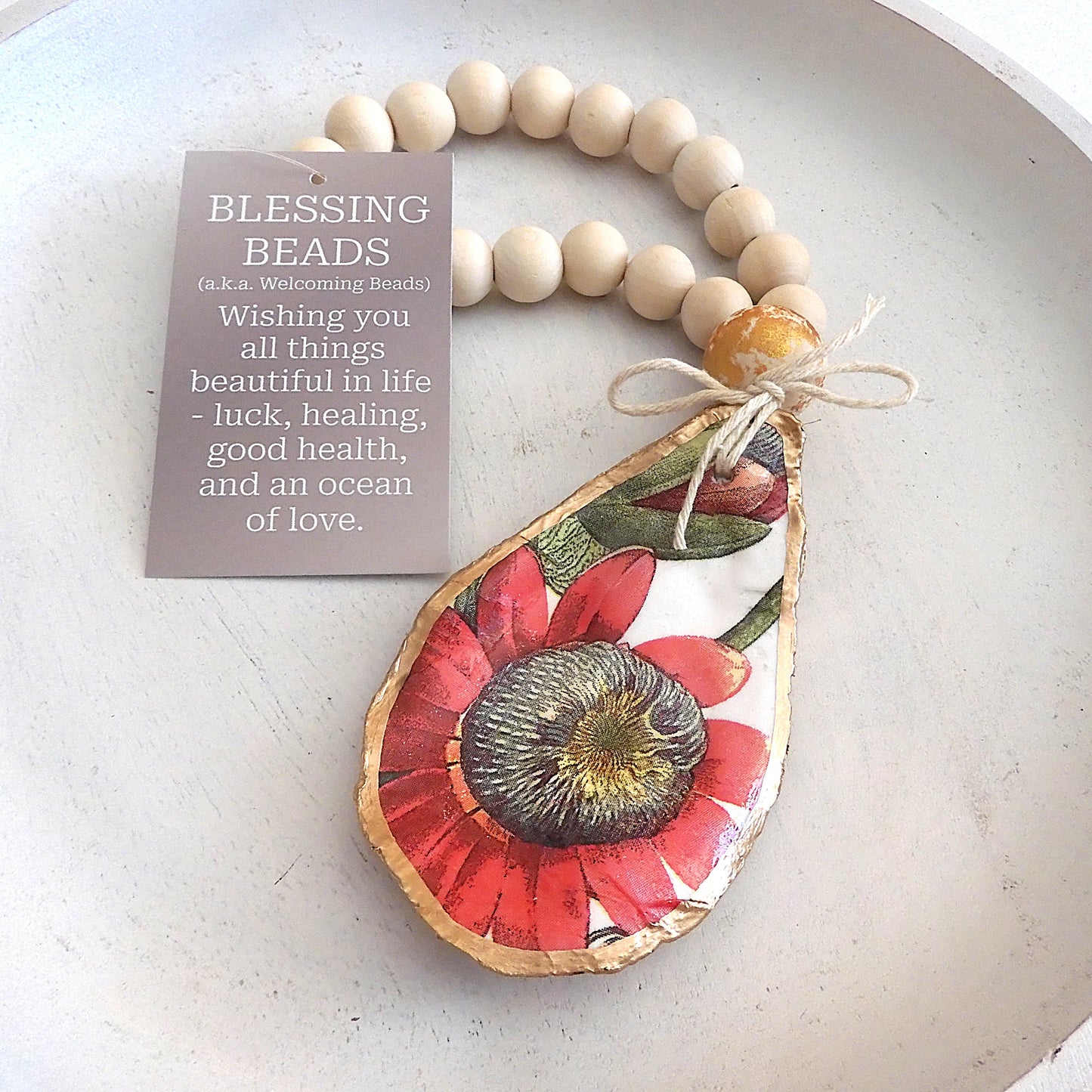 OYSTER SHELL BLESSING BEADS HANGER 12-13cm SHELL 'PASHION FLOWER'