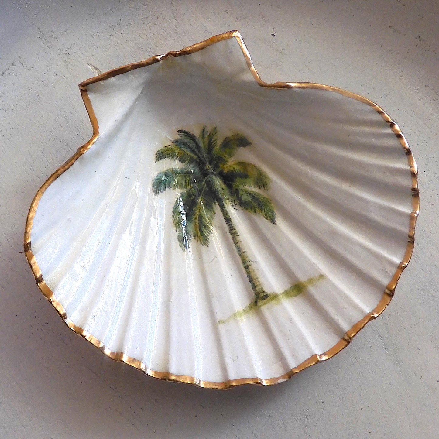 SCALLOP TRINKET JEWELLERY DISH 'PALM TREE'