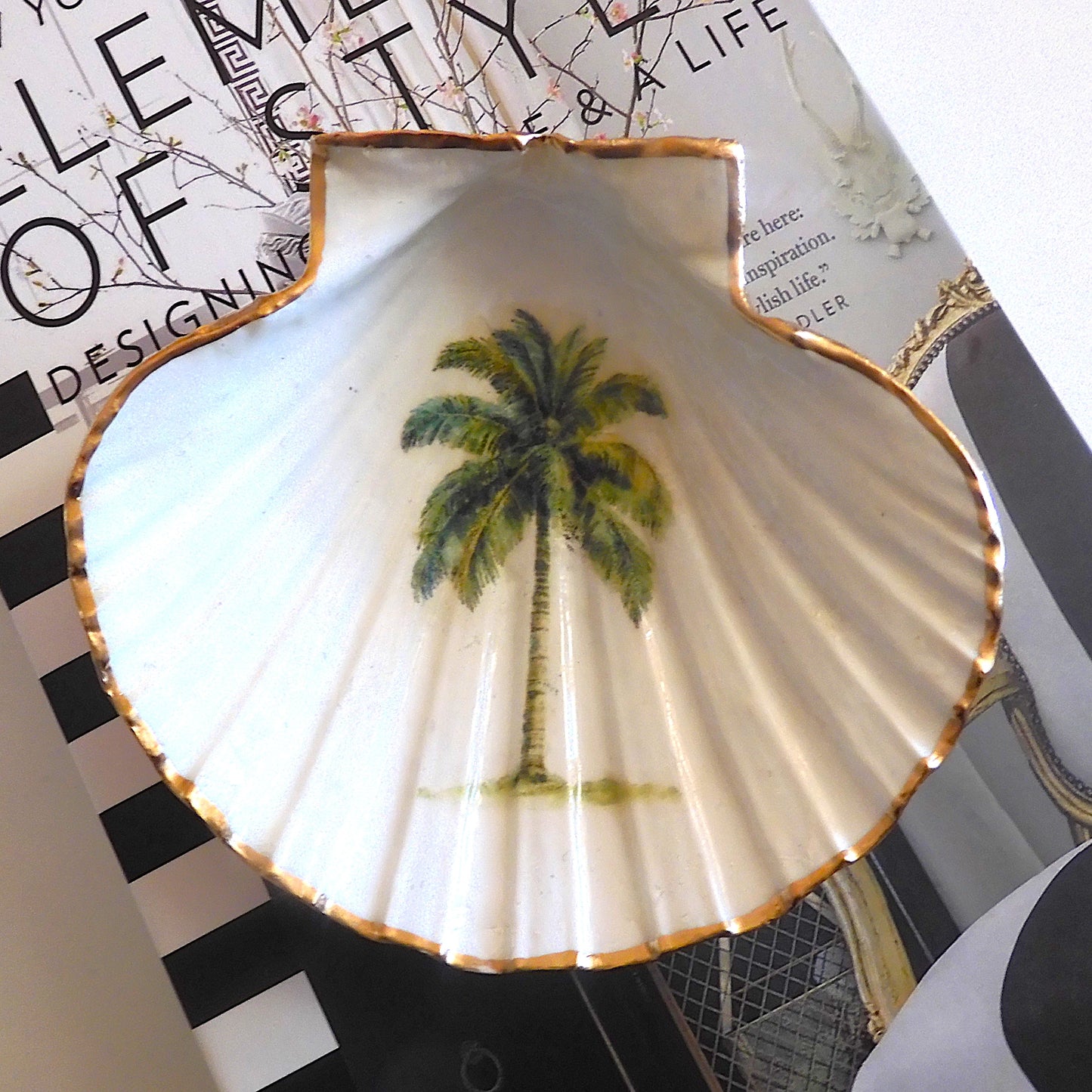 SCALLOP TRINKET JEWELLERY DISH 'PALM TREE'