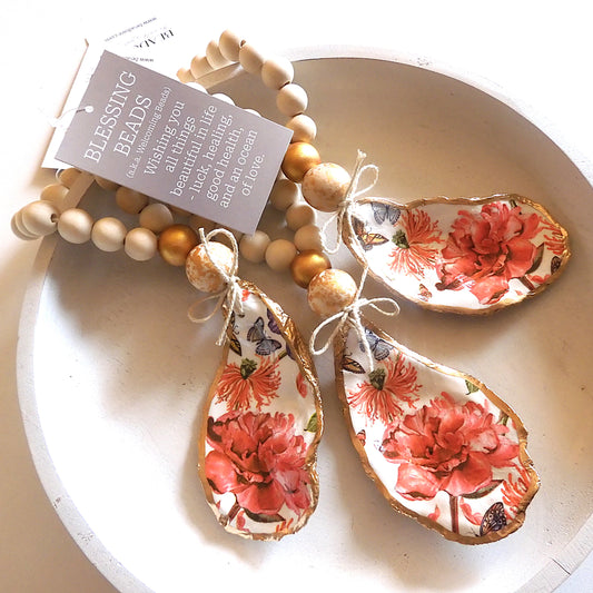 OYSTER SHELL BLESSING BEADS HANGER 12-13cm SHELL 'CHINESE PEONY'