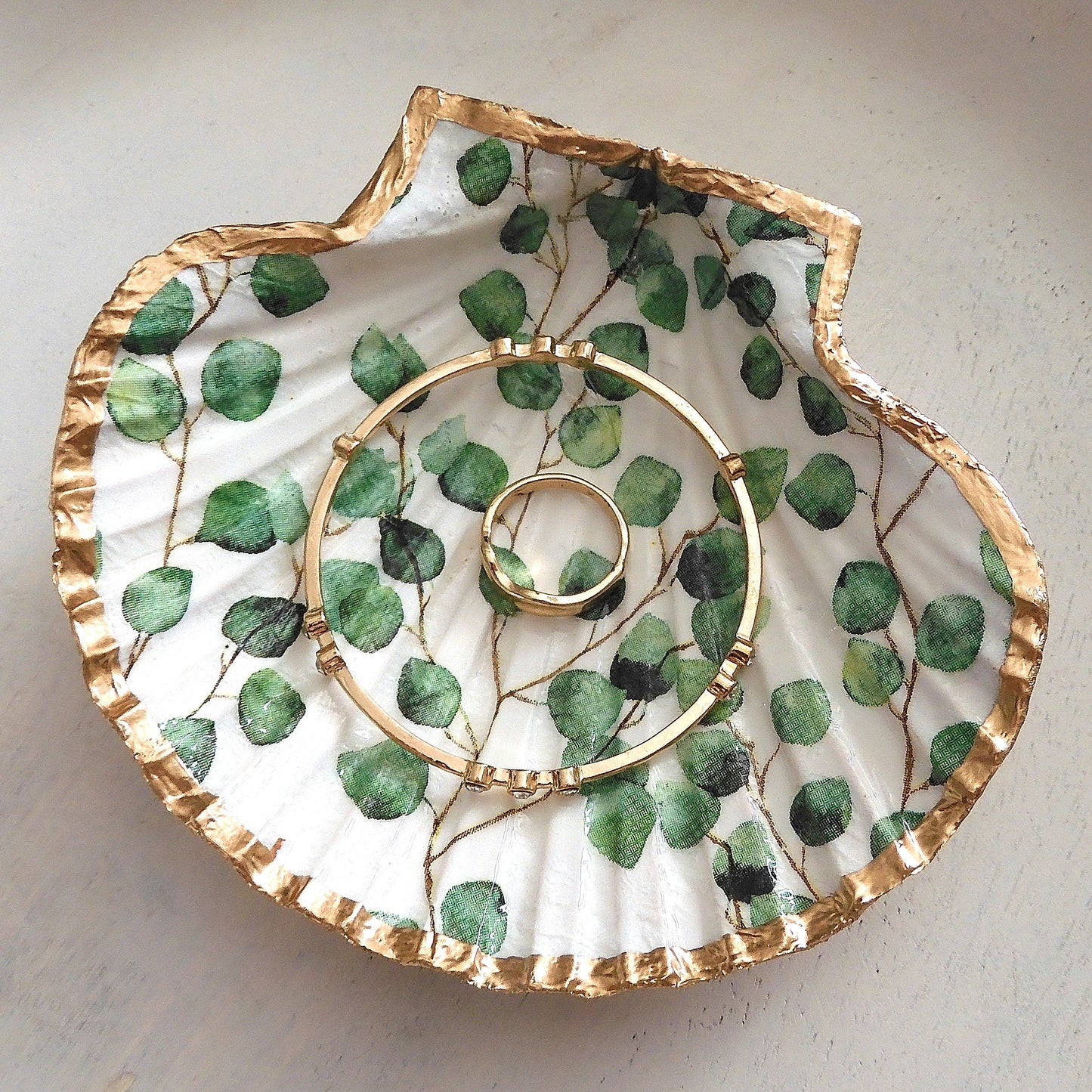 SCALLOP TRINKET DISH JEWELLERY HOLDER - 'EUCALYPTUS'