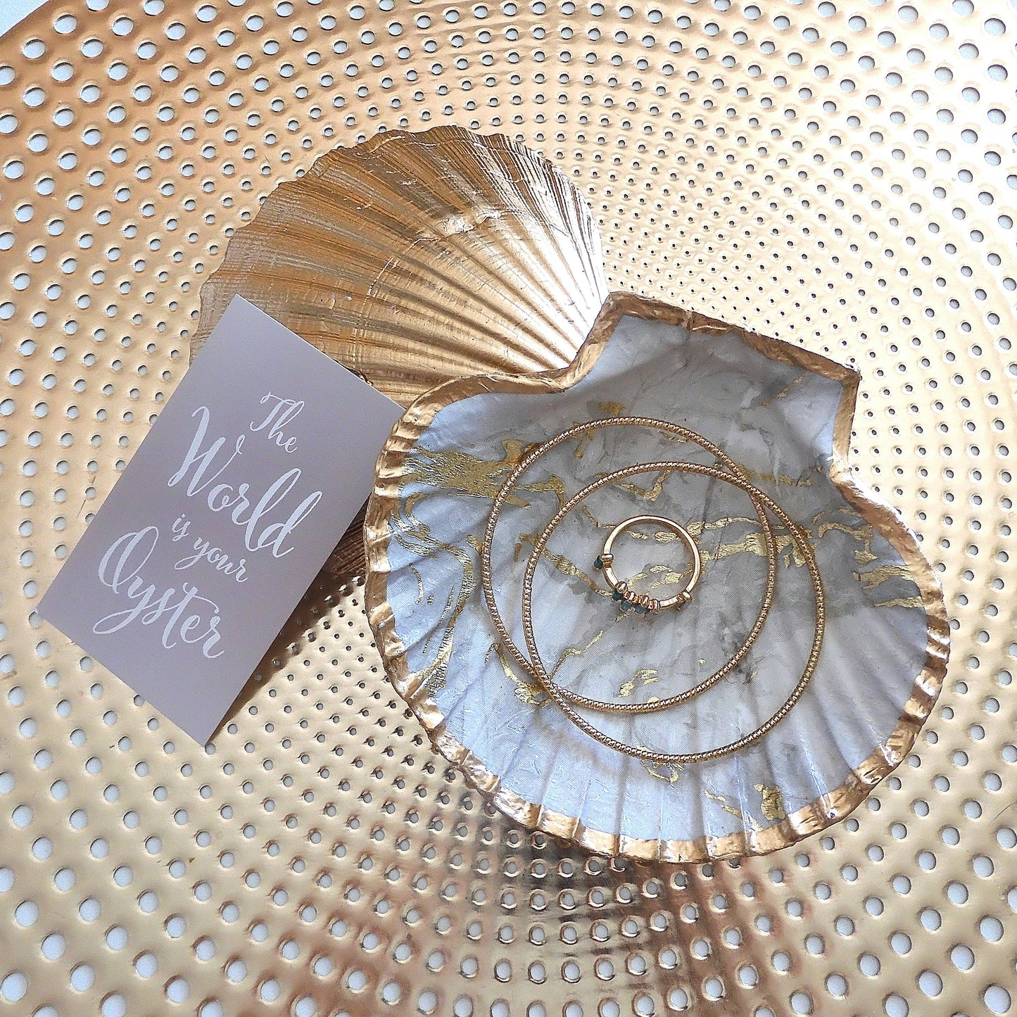 SCALLOP TRINKET DISH JEWELLERY HOLDER 'GOLD MARBLE'
