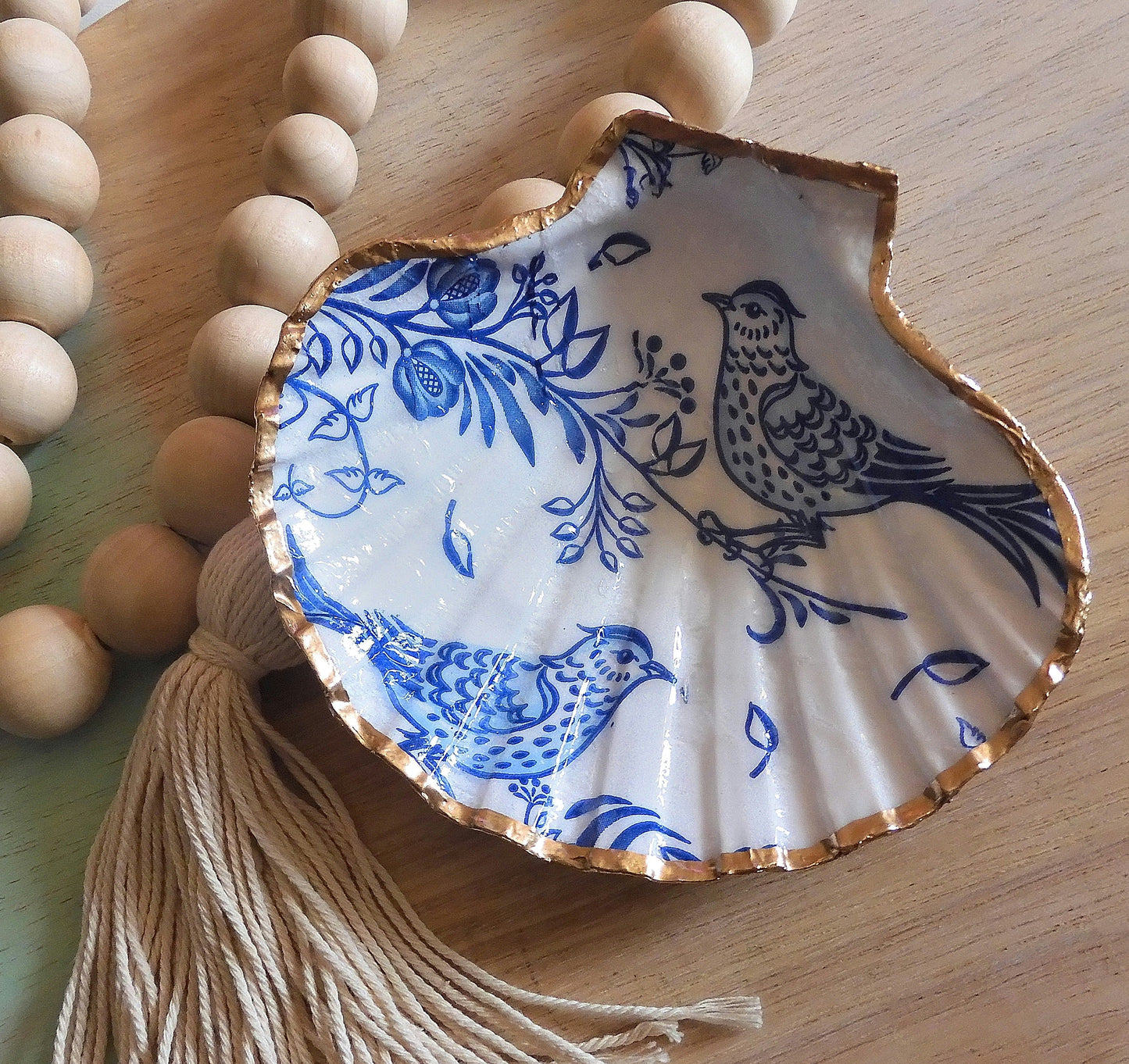 SCALLOP TRINKET DISH JEWELLERY HOLDER - 'BLUE BIRD'