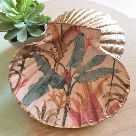 SCALLOP TRINKET DISH JEWELLERY HOLDER 'JUNGLE SUNSET'