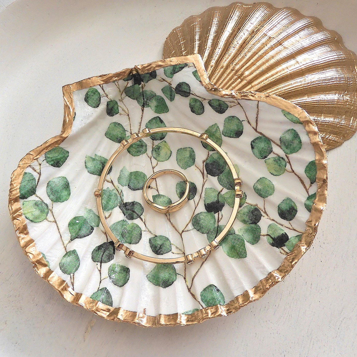 SCALLOP TRINKET DISH JEWELLERY HOLDER - 'EUCALYPTUS'