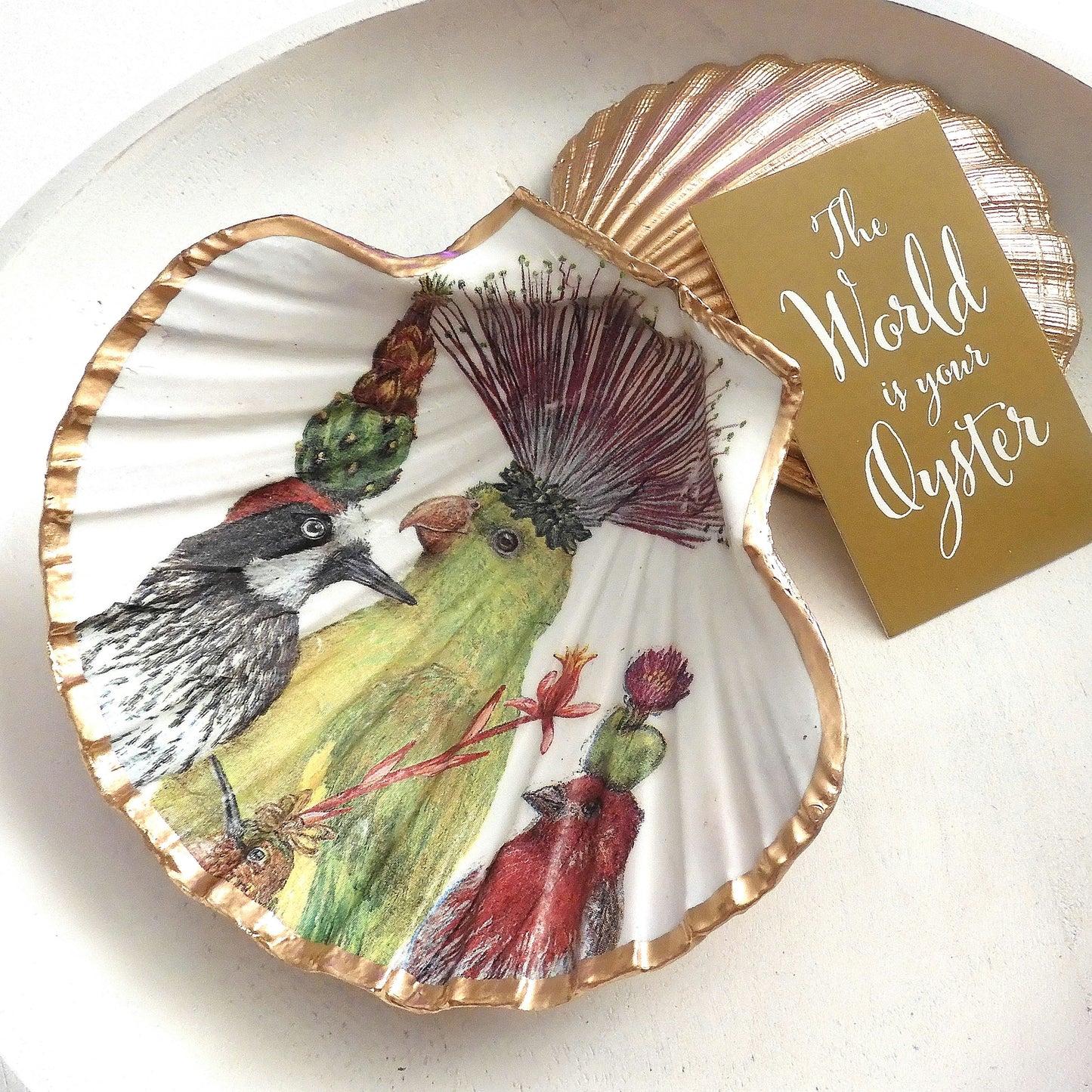 SCALLOP TRINKET DISH JEWELLERY HOLDER - 'BEAUTIFUL BIRDS'