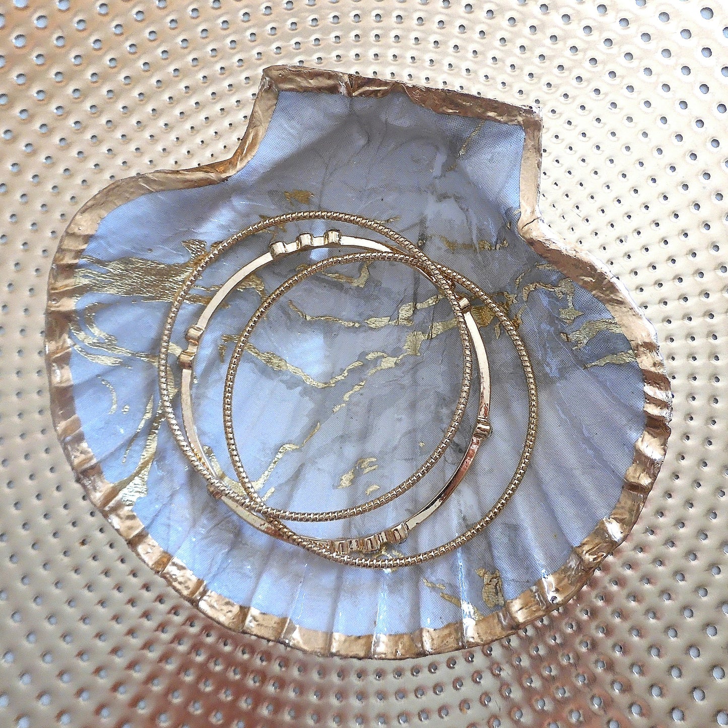 SCALLOP TRINKET DISH JEWELLERY HOLDER 'GOLD MARBLE'