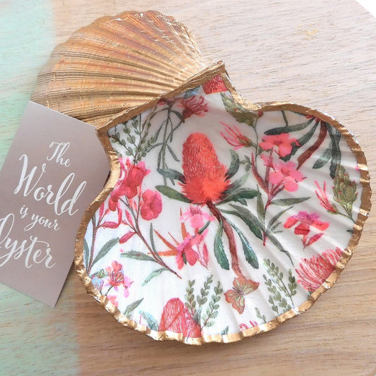 SCALLOP TRINKET DISH JEWELLERY HOLDER - PINK BUSH FLORAL