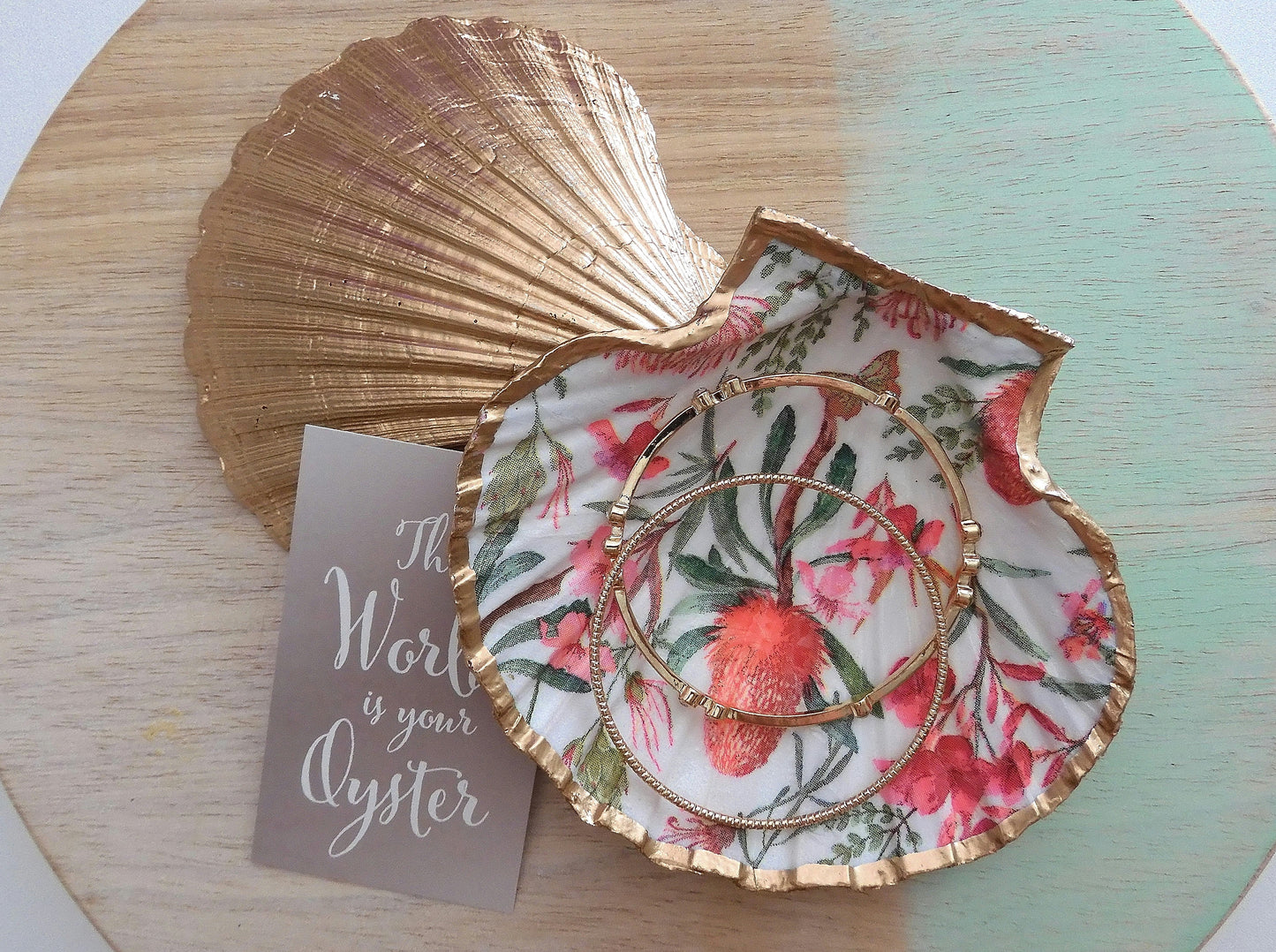 SCALLOP TRINKET DISH JEWELLERY HOLDER - PINK BUSH FLORAL
