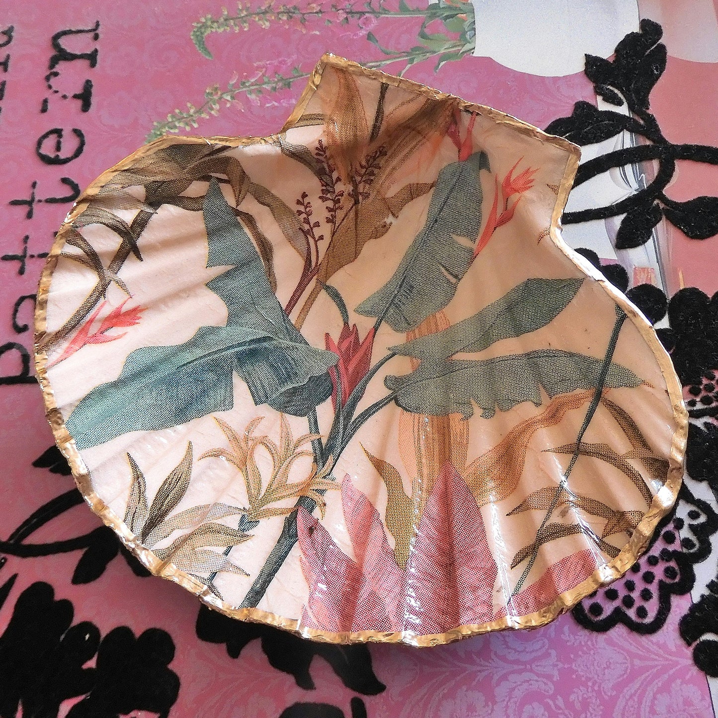 SCALLOP TRINKET DISH JEWELLERY HOLDER 'JUNGLE SUNSET'