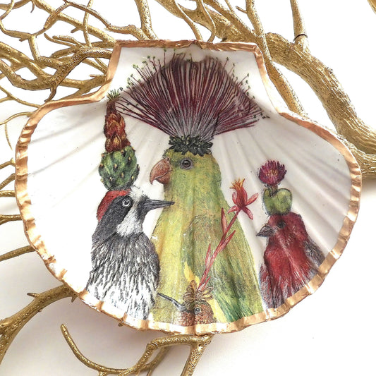 SCALLOP TRINKET DISH JEWELLERY HOLDER - 'BEAUTIFUL BIRDS'