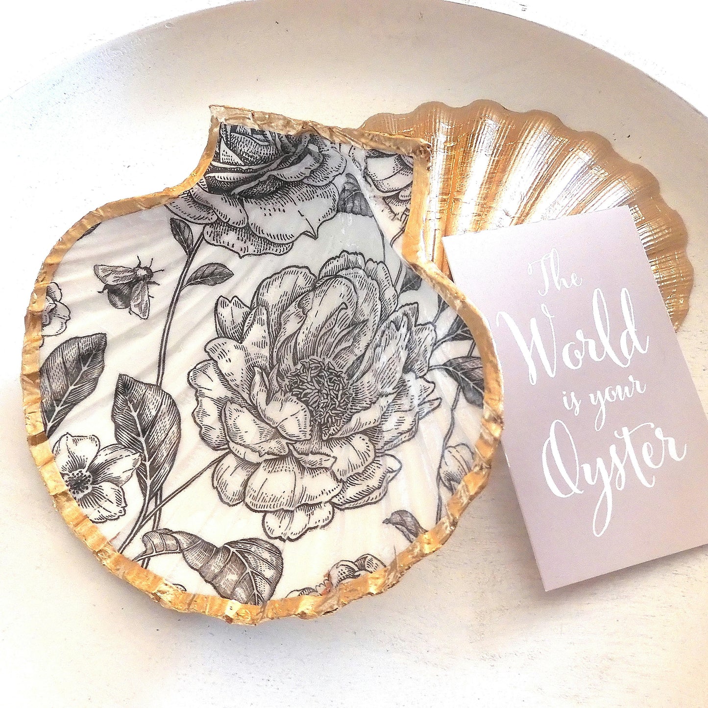 SCALLOP TRINKET DISH - 'EBONY & IVORY' ROSE