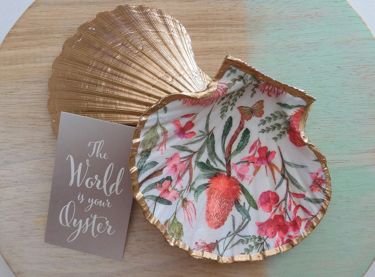 SCALLOP TRINKET DISH JEWELLERY HOLDER - PINK BUSH FLORAL